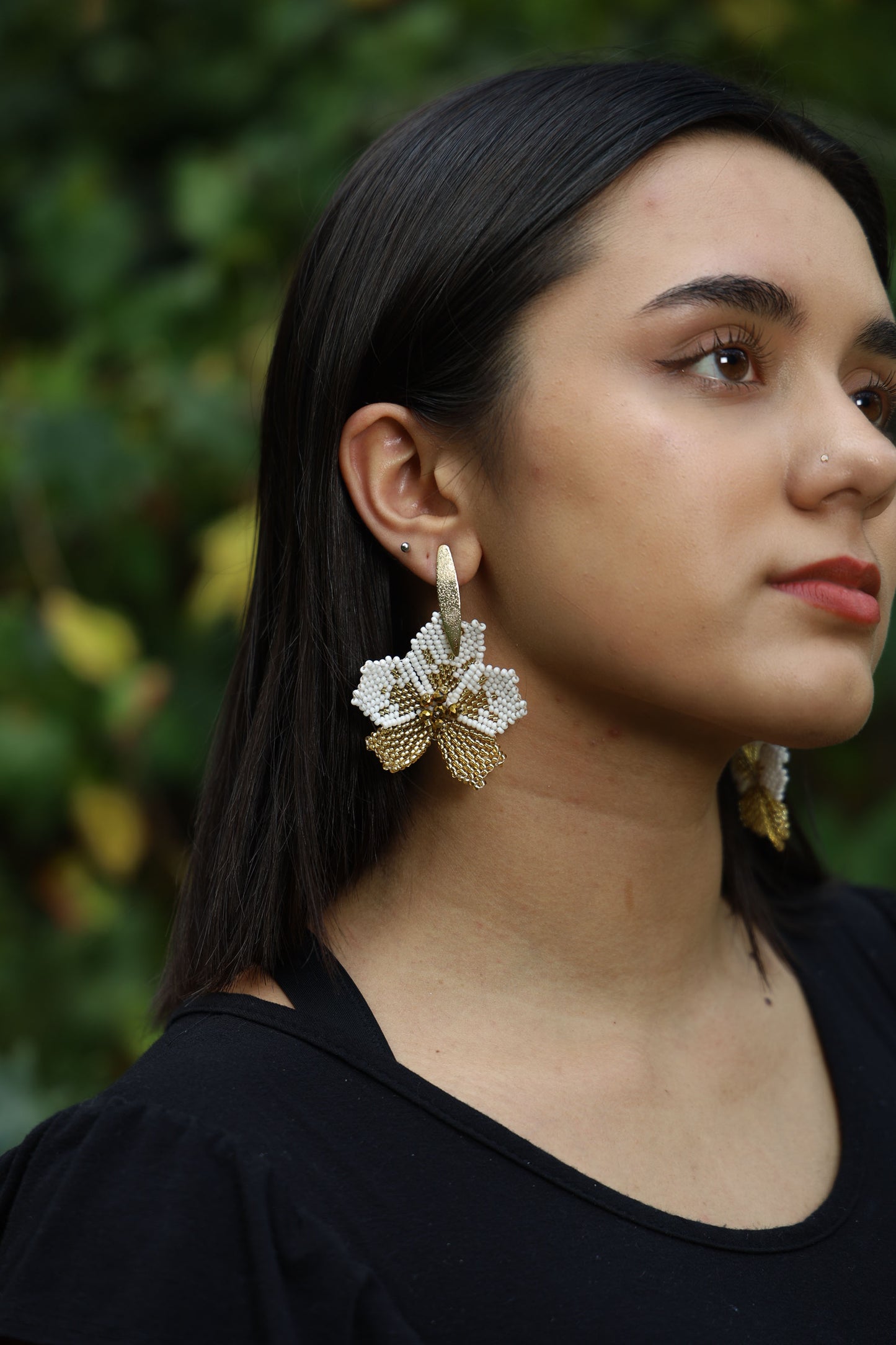 White and Gold Flower Earrings