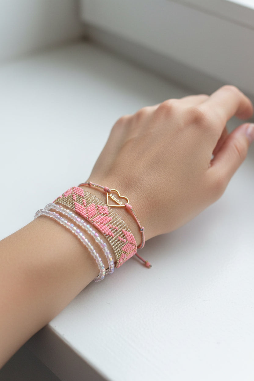 Pink and Gold Flower Bracelet.