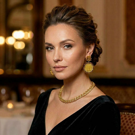 Gilded Radiance: Gold and Silver Round Drop Beaded Earrings. Elevate your style with timeless glamour.