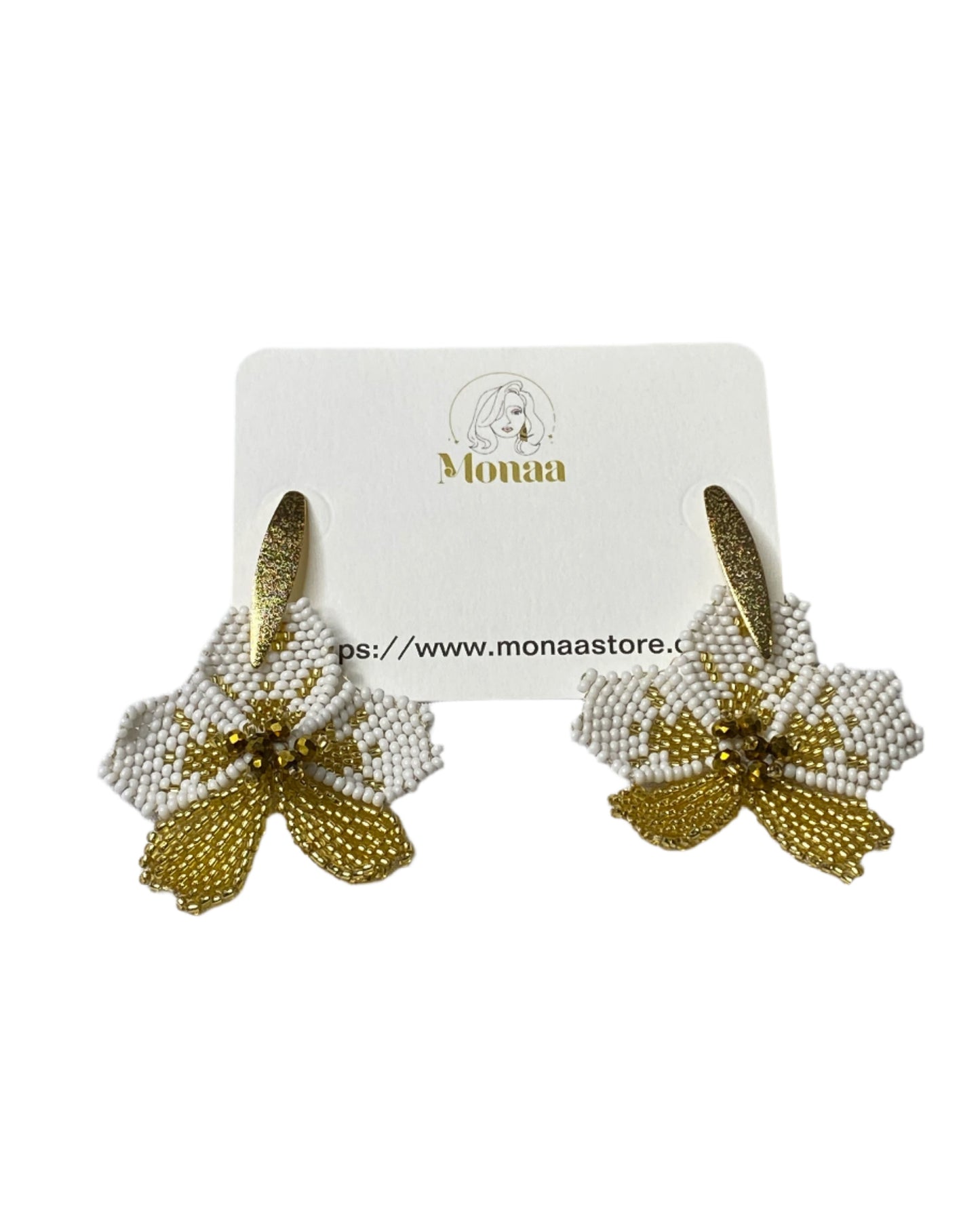 White and Gold Flower Earrings