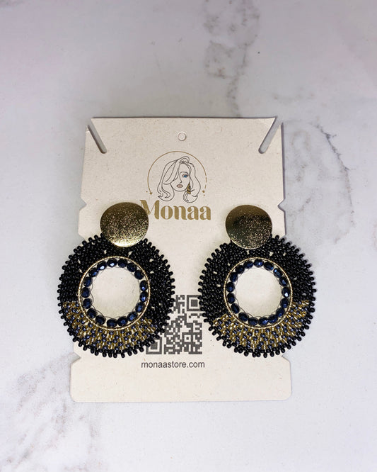 Timeless Elegance: Black Round Beaded Earrings