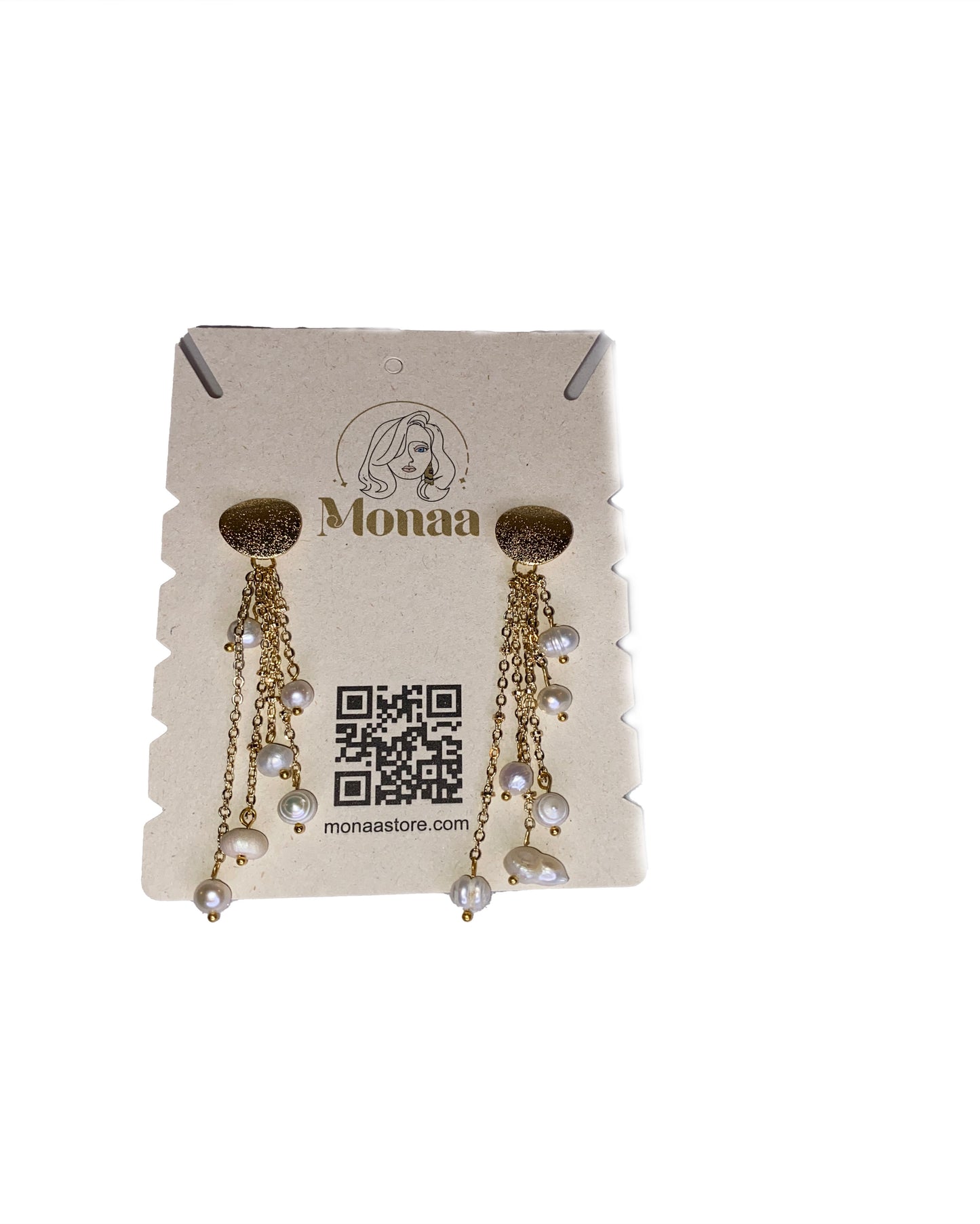 Classic Charm: Long gold pearls beaded earrings.