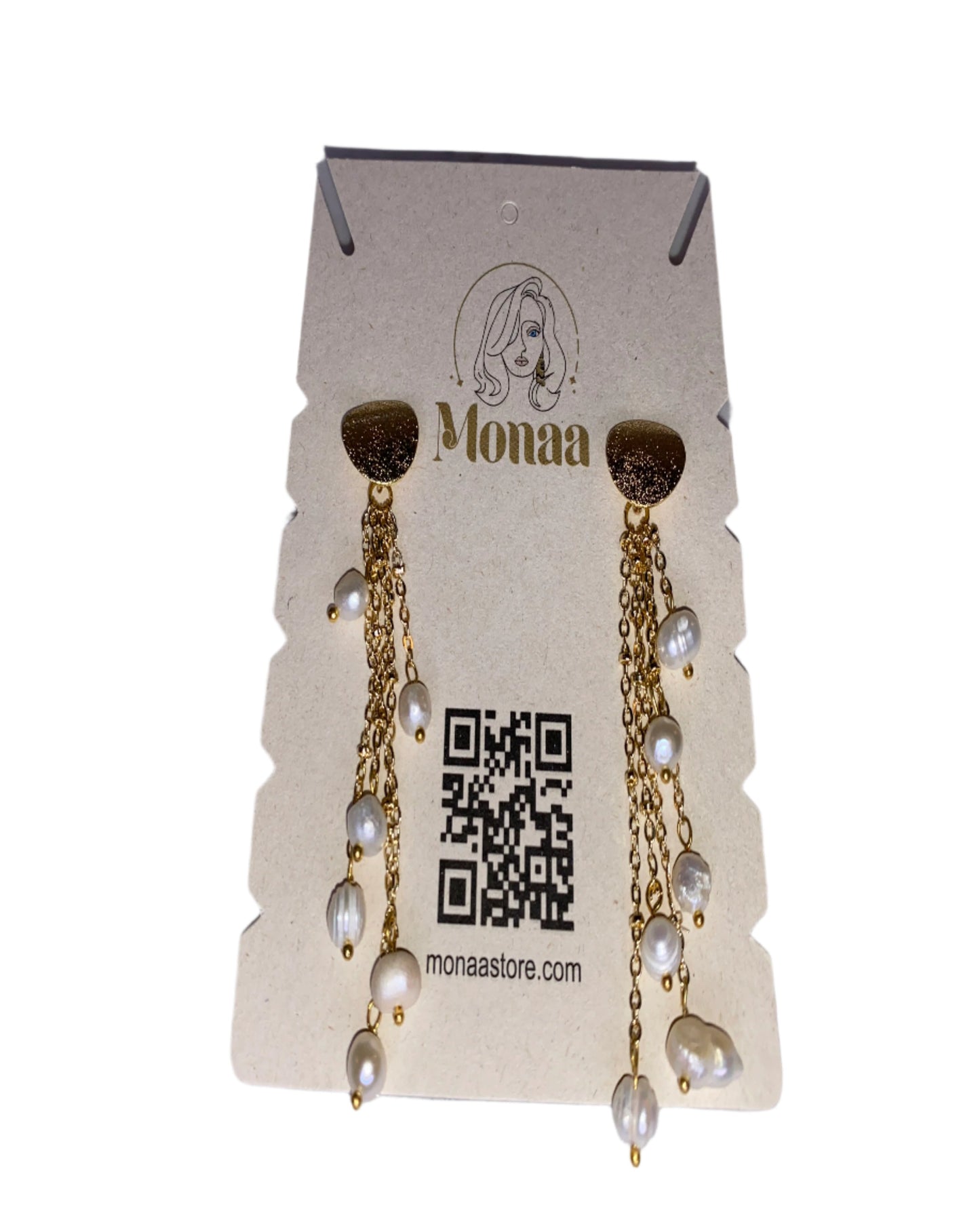 Classic Charm: Long gold pearls beaded earrings.