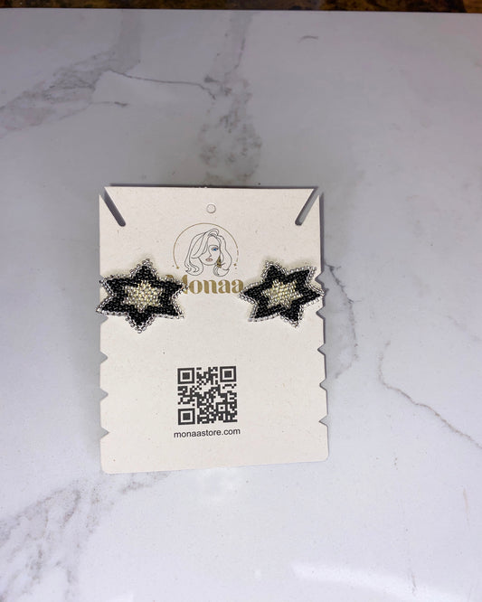 Stellar Style: Black and White Star Beaded Earrings.