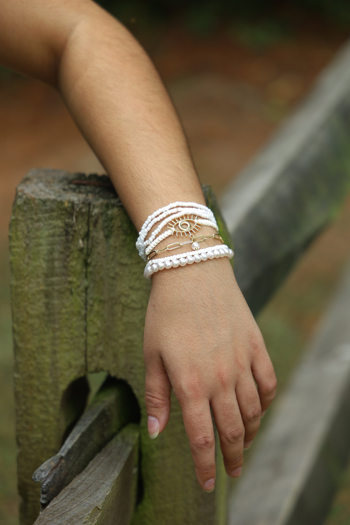 White Pearl Evil Eye Bracelet