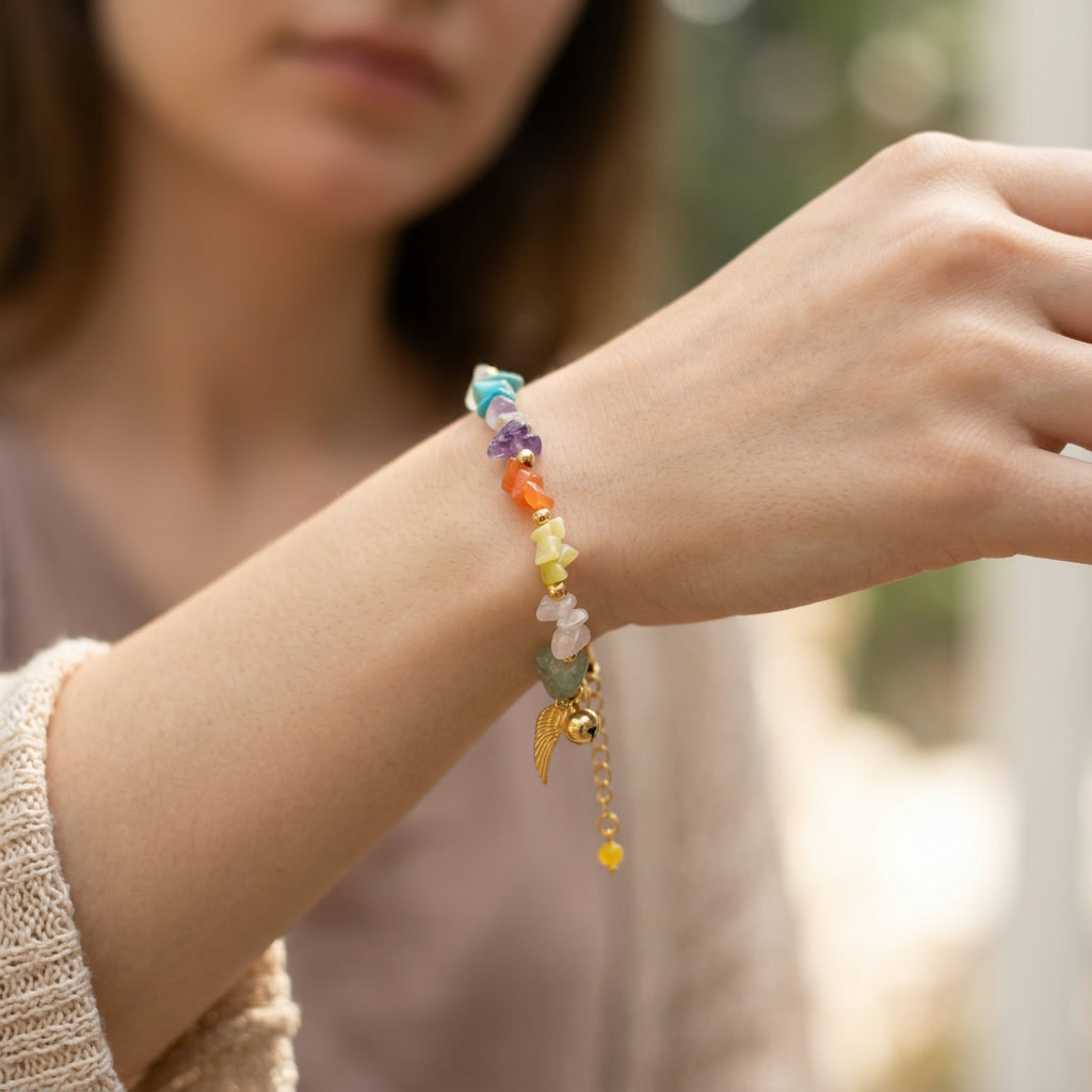 Beautiful stone bracelet  adorn with angel wing.